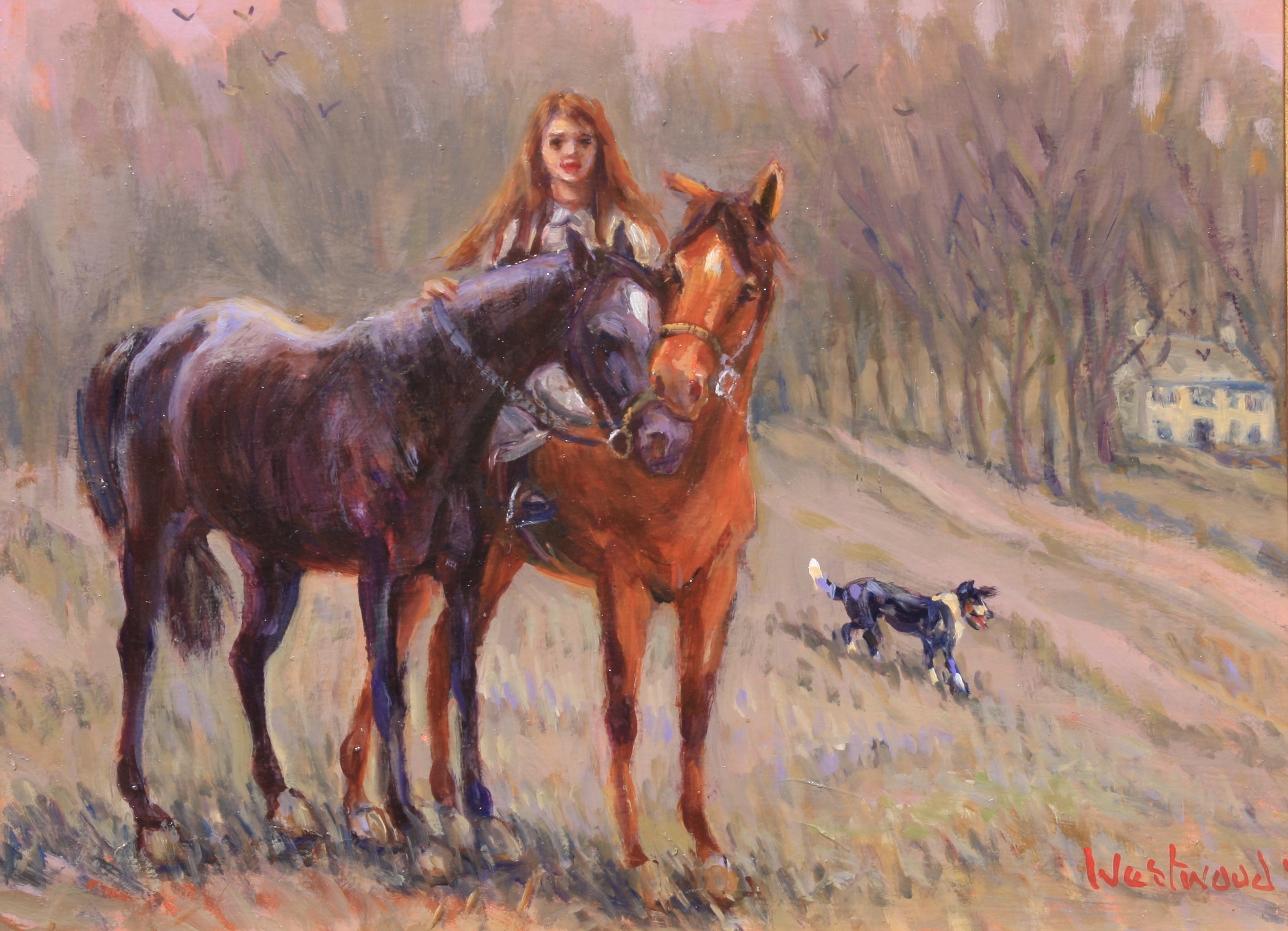 English oil landscape horses farm