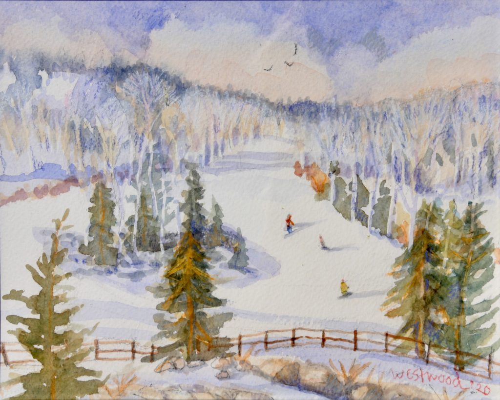 watercolor snow-boarders Beaver Creek