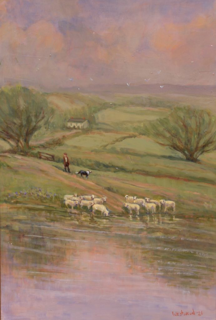 English oil pastoral sheep countryside