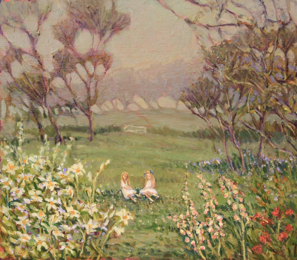 English landscape oil garden children