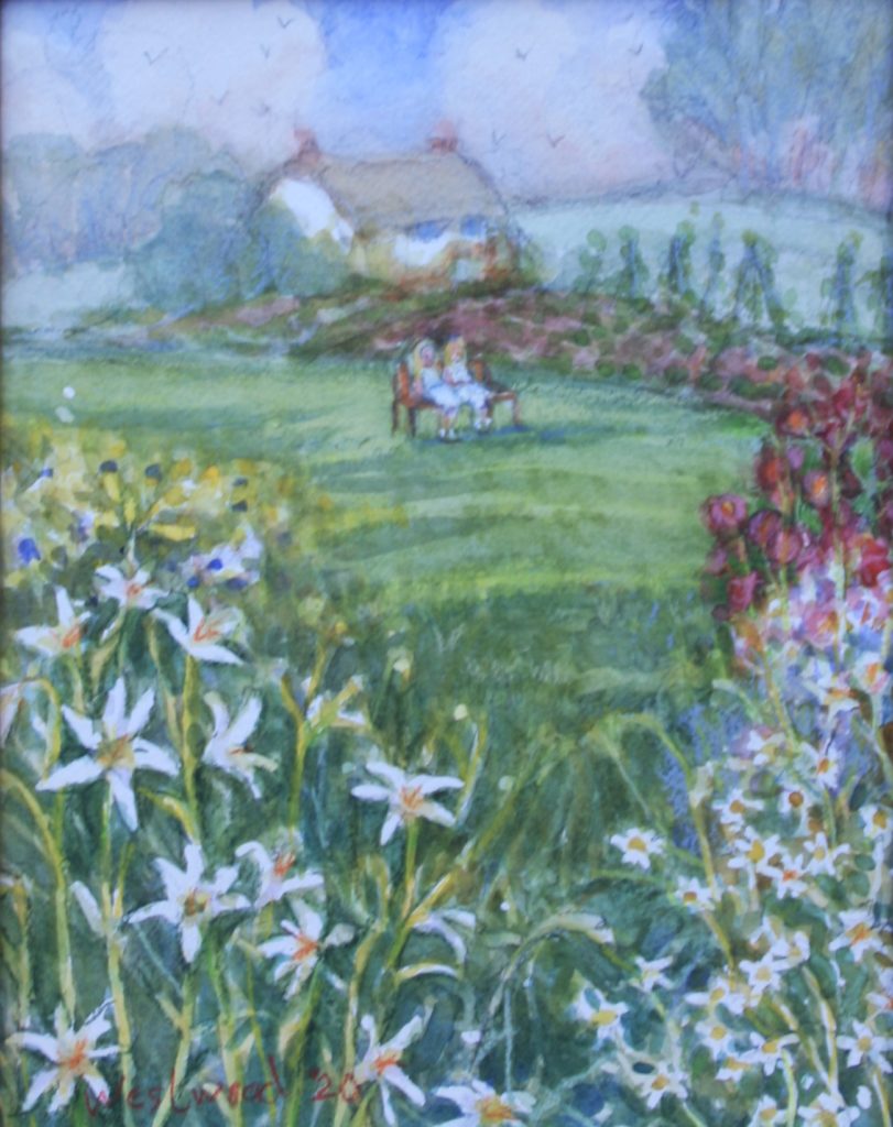 English watercolor cottage garden